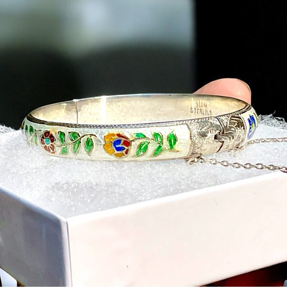 🌺Vintage Sterling Guilloche Enamel Bracelet - Picture 3 of 16